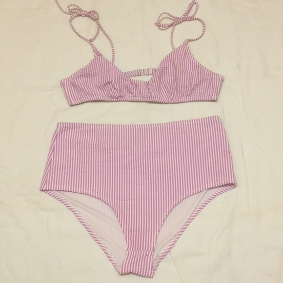 J. Crew Other - J Crew Seersucker High Waist  Bikini Sz L